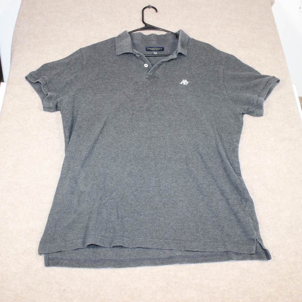 Aeropostale Mens A87 Logo Pique Polo Shirt Charcoal Gray XL Short Sleeve